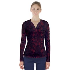 Black Lace Burgundy Design By Flipstylez Designs V-neck Long Sleeve Top by flipstylezfashionsLLC