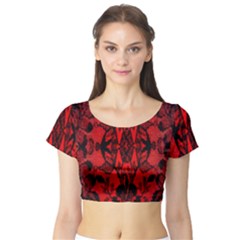 Bright Red Fashion Lace Design By Flipstylez Designs Short Sleeve Crop Top by flipstylezfashionsLLC