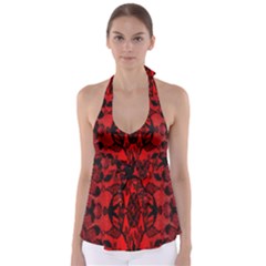 Bright Red Fashion Lace Design By Flipstylez Designs Babydoll Tankini Top by flipstylezfashionsLLC