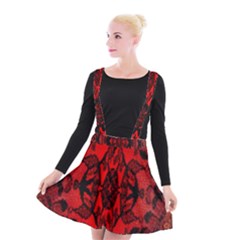 Bright Red Fashion Lace Design By Flipstylez Designs Suspender Skater Skirt by flipstylezfashionsLLC