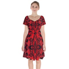 Bright Red Fashion Lace Design By Flipstylez Designs Short Sleeve Bardot Dress by flipstylezfashionsLLC