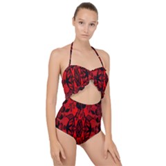 Bright Red Fashion Lace Design By Flipstylez Designs Scallop Top Cut Out Swimsuit by flipstylezfashionsLLC