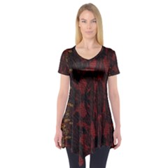 Elegant Black Floral Lace Design By Flipstylez Designs Short Sleeve Tunic  by flipstylezfashionsLLC