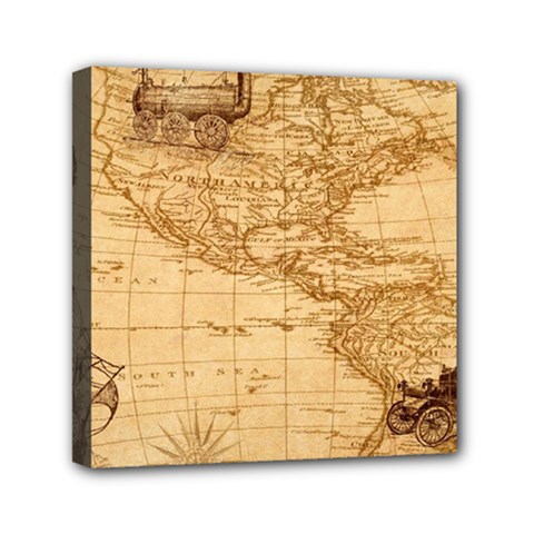 Map Discovery America Ship Train Mini Canvas 6  x 6  (Stretched)