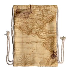 Map Discovery America Ship Train Drawstring Bag (Large)