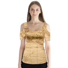 Map Discovery America Ship Train Butterfly Sleeve Cutout Tee 