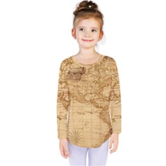 Map Discovery America Ship Train Kids  Long Sleeve Tee