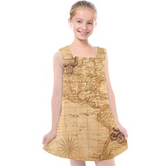 Map Discovery America Ship Train Kids  Cross Back Dress