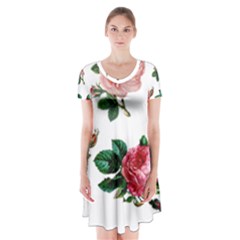 Roses 1770165 1920 Short Sleeve V-neck Flare Dress by vintage2030