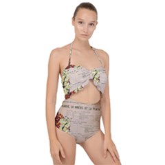 Letter Floral Scallop Top Cut Out Swimsuit