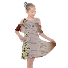 Letter Floral Kids  Shoulder Cutout Chiffon Dress