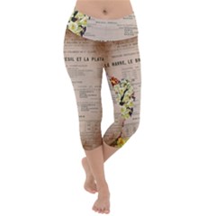 Letter Floral Lightweight Velour Capri Yoga Leggings by vintage2030