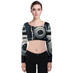 Photo Camera Velvet Long Sleeve Crop Top