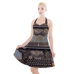 Typewriter Halter Party Swing Dress 