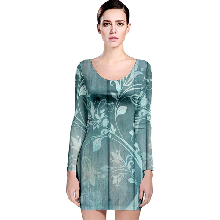 Green Tree Long Sleeve Velvet Bodycon Dress