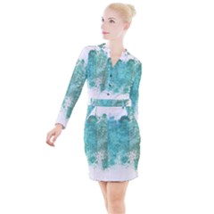 Splash Teal Button Long Sleeve Dress