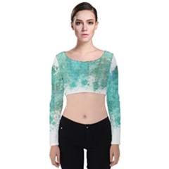 Splash Teal Velvet Long Sleeve Crop Top