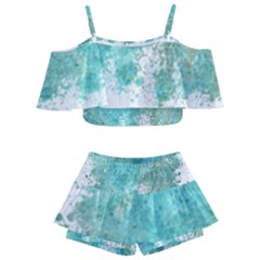 Splash Teal Kids  Off Shoulder Skirt Bikini