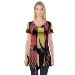 Red Black And Gold Decorative Design By Flipstylez Designs  Short Sleeve Tunic  by flipstylezfashionsLLC