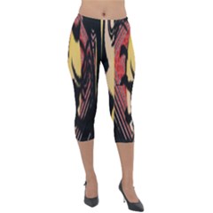 Red Black And Gold Decorative Design By Flipstylez Designs  Lightweight Velour Capri Leggings  by flipstylezfashionsLLC