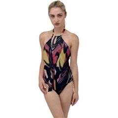 Red Black And Gold Decorative Design By Flipstylez Designs  Go With The Flow One Piece Swimsuit by flipstylezfashionsLLC