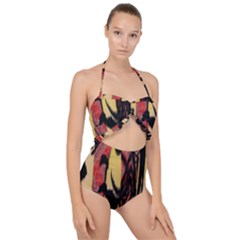 Red Black And Gold Decorative Design By Flipstylez Designs  Scallop Top Cut Out Swimsuit