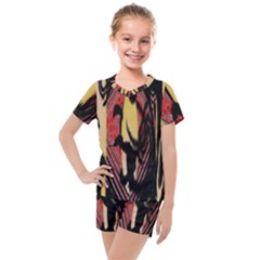 Red Black And Gold Decorative Design By Flipstylez Designs  Kids  Mesh Tee And Shorts Set