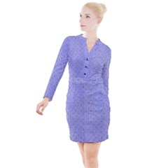 Dot Blue Button Long Sleeve Dress