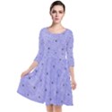 Dot Blue Quarter Sleeve Waist Band Dress View1