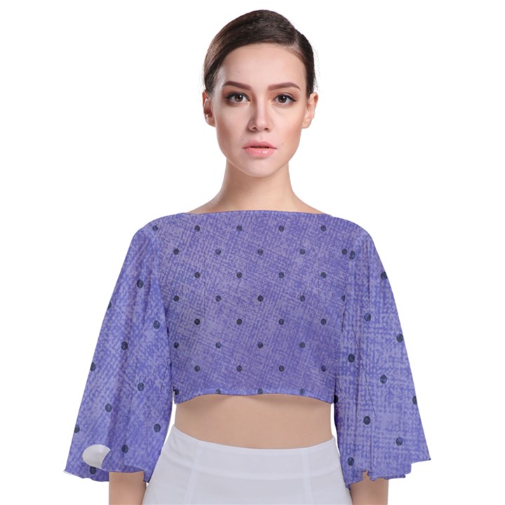 Dot Blue Tie Back Butterfly Sleeve Chiffon Top