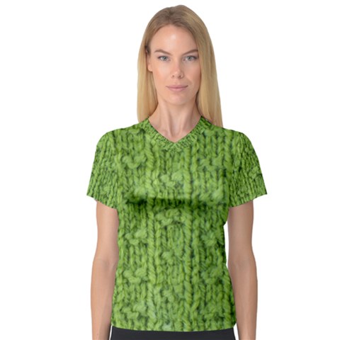 Knitted Wool Chain Green V-neck Sport Mesh Tee by vintage2030