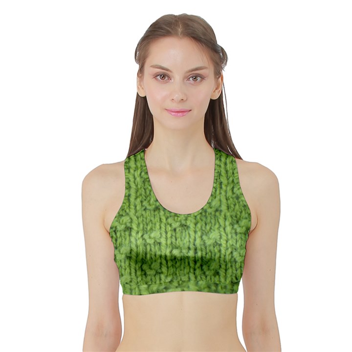 Knitted Wool Chain Green Sports Bra with Border