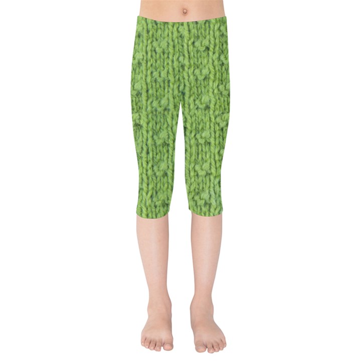 Knitted Wool Chain Green Kids  Capri Leggings 