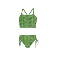 Knitted Wool Chain Green Girls  Tankini Swimsuit