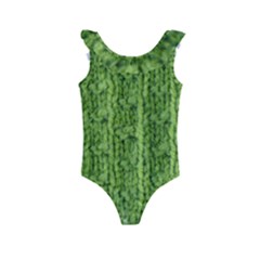 Knitted Wool Chain Green Kids  Frill Swimsuit