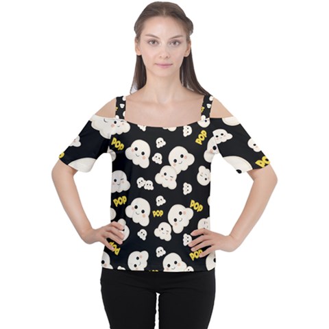 Cute Kawaii Popcorn Pattern Cutout Shoulder Tee by Valentinaart