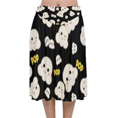 Cute Kawaii Popcorn Pattern Velvet Flared Midi Skirt by Valentinaart