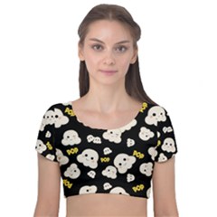 Cute Kawaii Popcorn Pattern Velvet Short Sleeve Crop Top  by Valentinaart