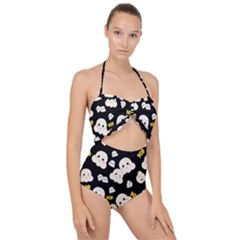 Cute Kawaii Popcorn Pattern Scallop Top Cut Out Swimsuit