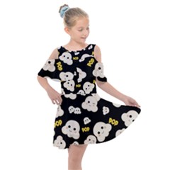 Cute Kawaii Popcorn Pattern Kids  Shoulder Cutout Chiffon Dress