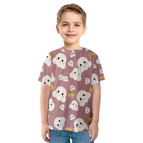 Cute Kawaii Popcorn Pattern Kids  Sport Mesh Tee by Valentinaart