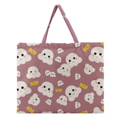 Cute Kawaii Popcorn Pattern Zipper Large Tote Bag by Valentinaart