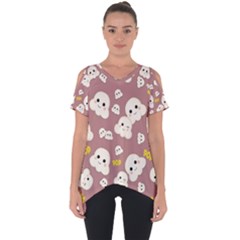 Cute Kawaii Popcorn Pattern Cut Out Side Drop Tee by Valentinaart