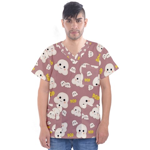 Cute Kawaii Popcorn Pattern Men s V-neck Scrub Top by Valentinaart