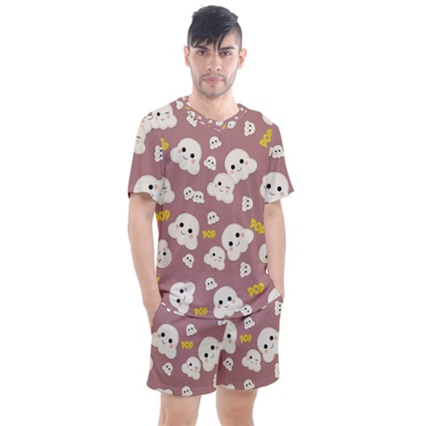 Cute Kawaii Popcorn Pattern Men s Mesh Tee And Shorts Set by Valentinaart