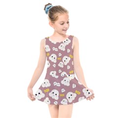 Cute Kawaii Popcorn Pattern Kids  Skater Dress Swimsuit by Valentinaart