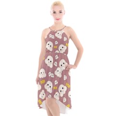 Cute Kawaii Popcorn Pattern High-low Halter Chiffon Dress  by Valentinaart