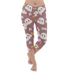 Cute Kawaii Popcorn Pattern Lightweight Velour Capri Yoga Leggings