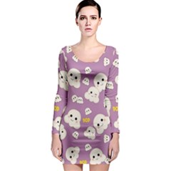 Cute Kawaii Popcorn Pattern Long Sleeve Bodycon Dress by Valentinaart