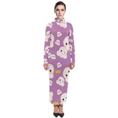 Cute Kawaii Popcorn Pattern Turtleneck Maxi Dress